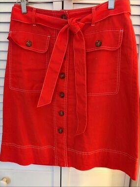 J. Crew Factory Red Button-Front Tie-Waist A-Line Skirt